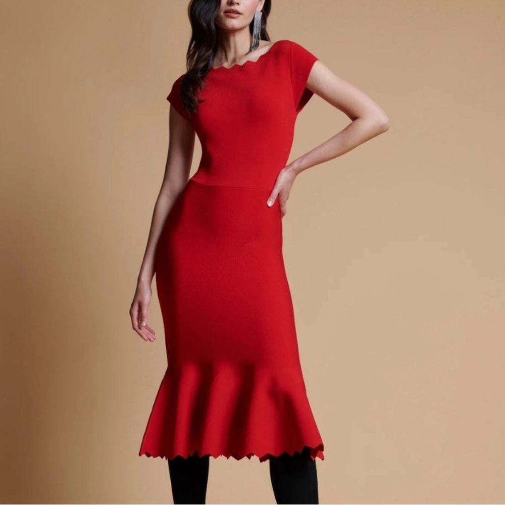 Rachel Parcell Red Scalloped Fitted Dress